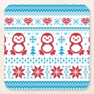 Weihnachts- und Winterstrickmuster Rechteckiger Pappuntersetzer