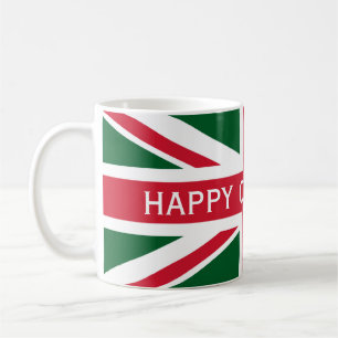Weihnachts-Union-Jack ~ Rot, Grün und Weiß Tasse