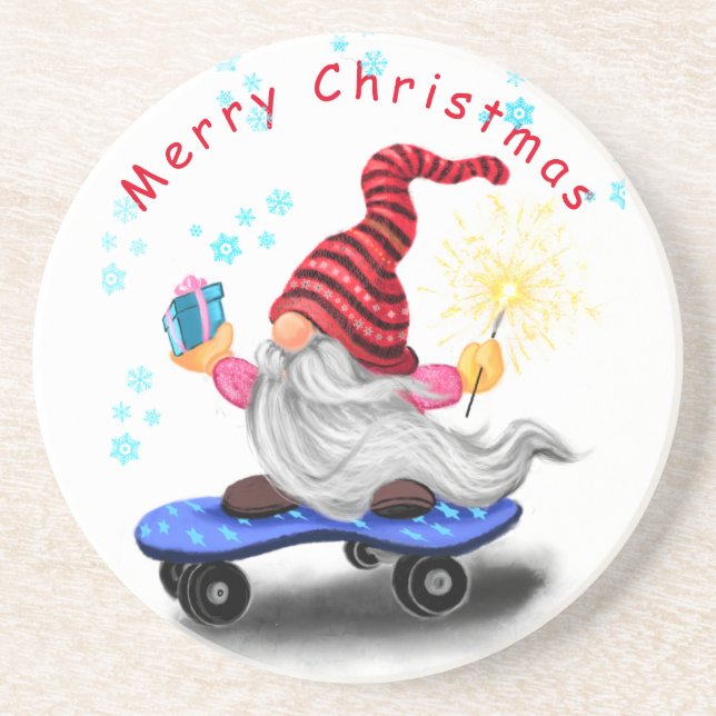 Weihnachts-Untersetzer-Geschenk Skater Gnome mit G Getränkeuntersetzer (Vorne)