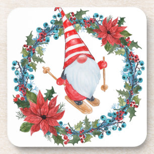 Weihnachts-Untersetzer mit Gnome und Wreath Getränkeuntersetzer