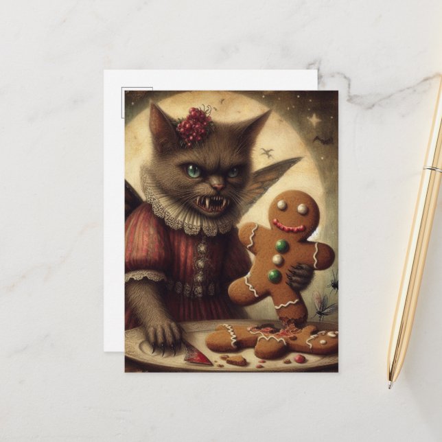 Weihnachts-Vampirmuschel mit Lebkuchen Postkarte (Vorderseite/Rückseite Beispiel)