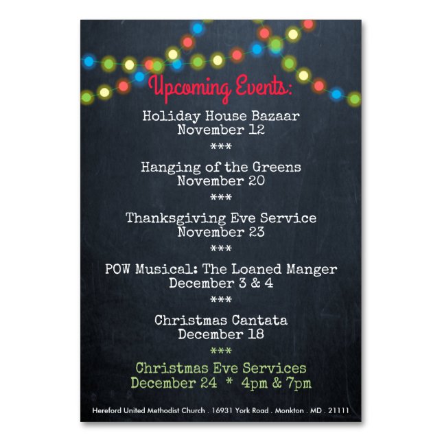 Weihnachts-Veranstaltungen Kirche Karte (Rückseite)