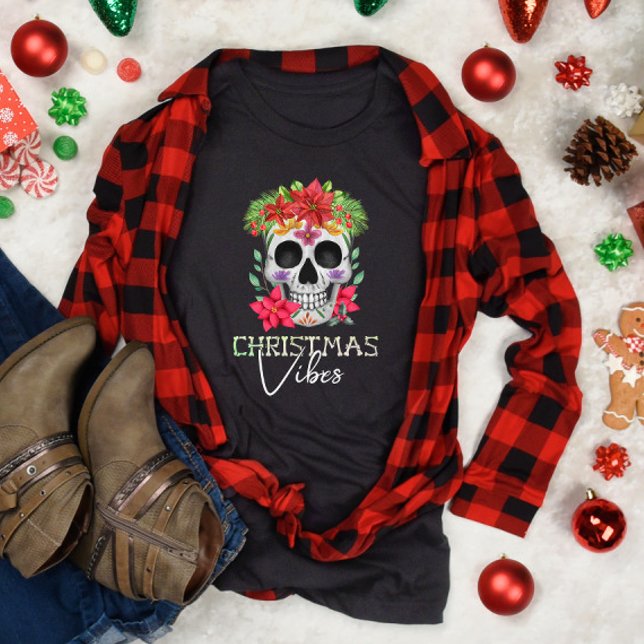 Weihnachts-Vibes-Skull mit Blume T-Shirt (Von Creator hochgeladen)