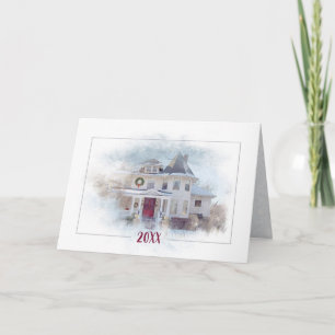 Weihnachts-Victorian-Haus mit Jahr Karte