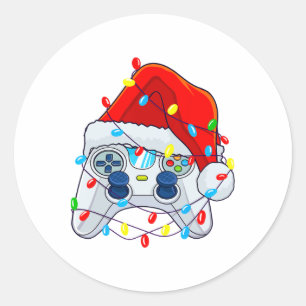 Weihnachts-Videospiel-Controller-Santa-Gamer-Jungs Runder Aufkleber