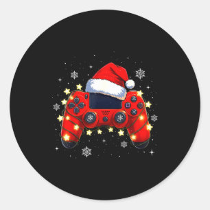 Weihnachts-Videospiel-Controller-Santa-Hut-Gamer-B Runder Aufkleber