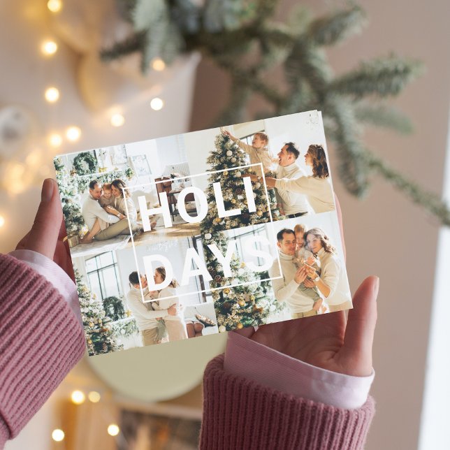 Weihnachts-Vierfamilien-Foto | Holiday Postcard Postkarte (Von Creator hochgeladen)