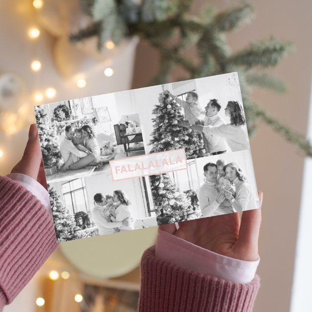 Weihnachts-Vierfamilien-Foto | Rosa Falalala Postkarte (Von Creator hochgeladen)