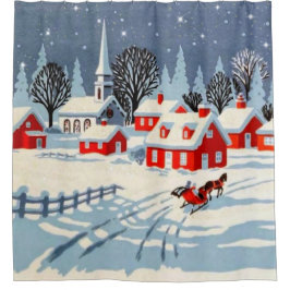 Weihnachts-Viktorianische Dorfpferde Duschvorhang
