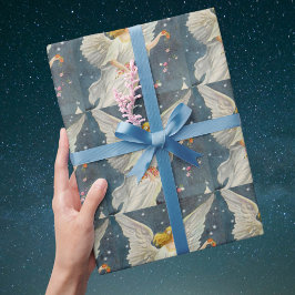 Weihnachts-Viktorianischer Engel mit Sternen Rose Geschenkpapier