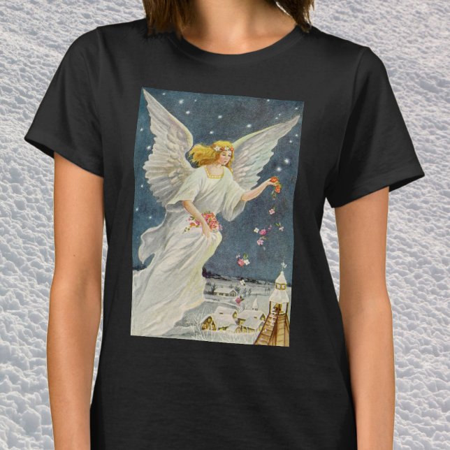 Weihnachts-Viktorianischer Engel mit Sternen Rose T-Shirt (Von Creator hochgeladen)