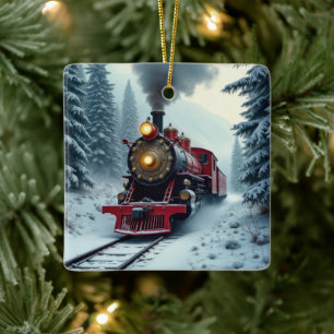 Weihnachts-Vintag-Dampflokomotive Keramikornament