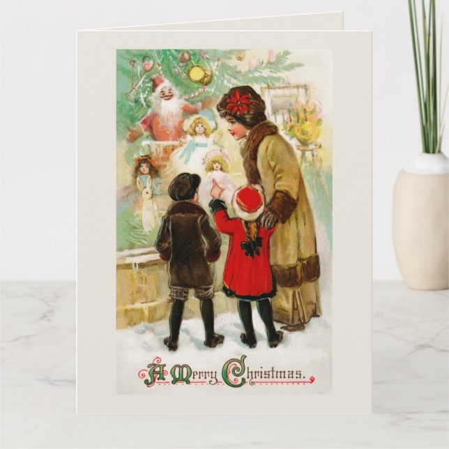 Weihnachts-Vintag-Frauen- und Kinderspielautomaten Karte (Vorderseite)