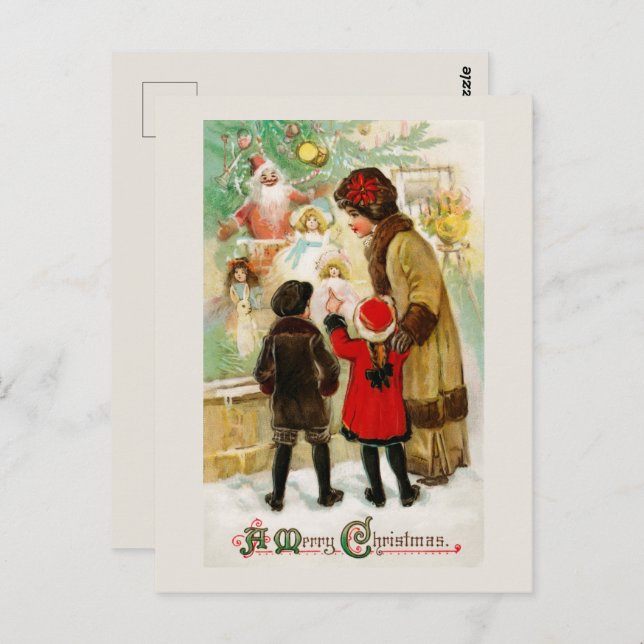 Weihnachts-Vintag-Frauen- und Kinderspielautomaten Postkarte (Vorne/Hinten)