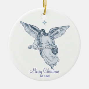 Weihnachts-vintage Engel mit Nachricht auf Weiß Keramik Ornament