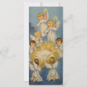 Weihnachts-vintage-Engelmädchen um das Jesuskind Feiertagskarte