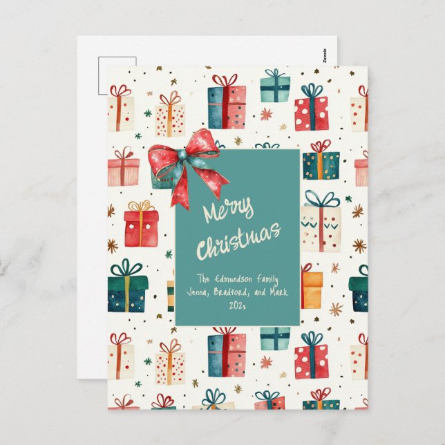 Weihnachts Vintage Geschenkpakete Postkarte (Vorne/Hinten)