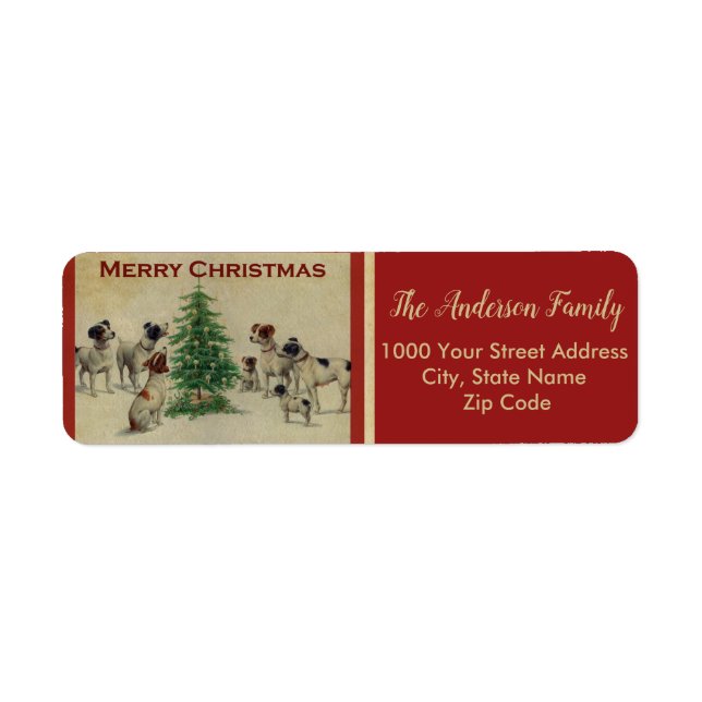 Weihnachts-Vintage Hunde Rückgabe-Label (Vorne)