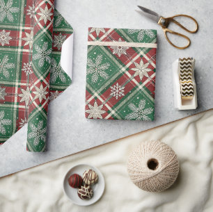 Weihnachts-Vintage-Karomuster mit Stechpalme und H Geschenkpapier