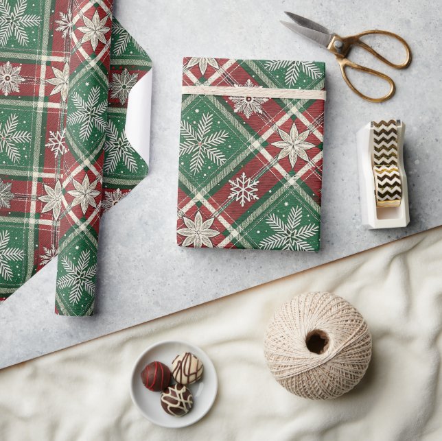 Weihnachts-Vintage-Karomuster mit Stechpalme und H Geschenkpapier (Kunsthandwerk)