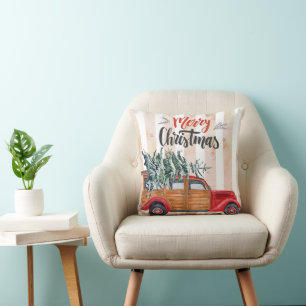 Weihnachts-Vintage-Panel-Truck Kissen