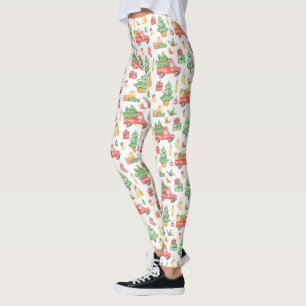 Weihnachts-Vintage-Rot-Lkw-Muster Leggings