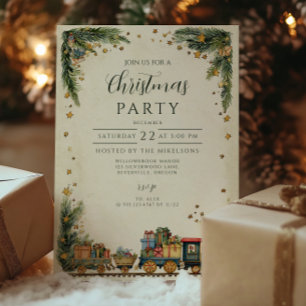 Weihnachts-Vintage-Zug und Geschenke Einladung