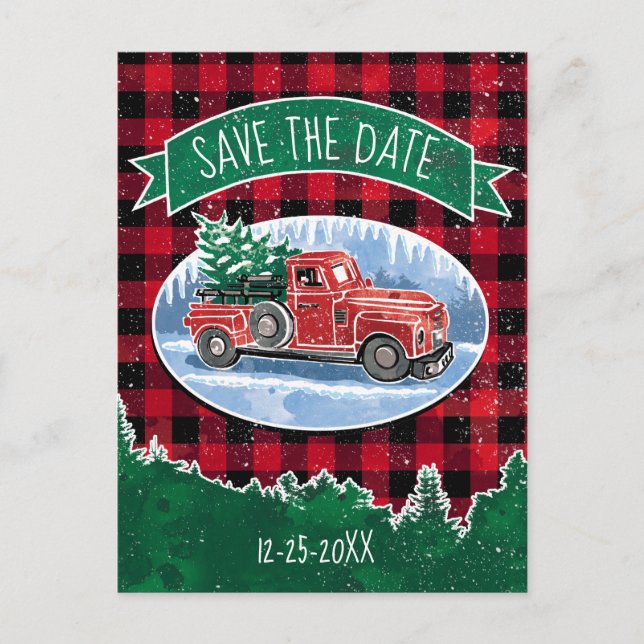 Weihnachts-Vintager LKW Save the Date Einladungspostkarte (Vorderseite)
