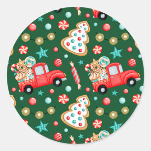Weihnachts Vintager Lkw und Weihnachtscreme Runder Aufkleber