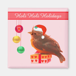 Weihnachts-Vogel auf rosa Magnet