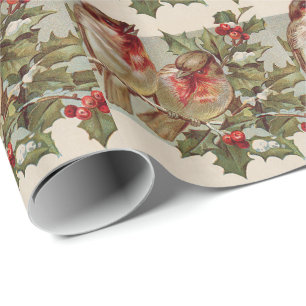 Weihnachts-Vogel-Singvogel-Stechpalme-Schnee Geschenkpapier