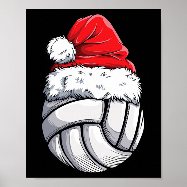 Weihnachts Volleyball Ball Weihnachtsmannmütze Fun Poster (Vorne)