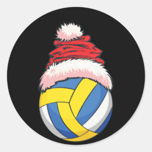 Weihnachts Volleyball Ball Weihnachtsmannmütze Fun Runder Aufkleber