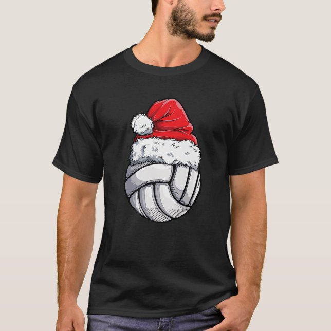 Weihnachts Volleyball Ball Weihnachtsmannmütze Fun T-Shirt (Vorderseite)