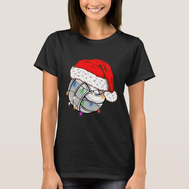 Weihnachts Volleyball Ball Weihnachtsmannmütze Fun T-Shirt (Vorderseite)