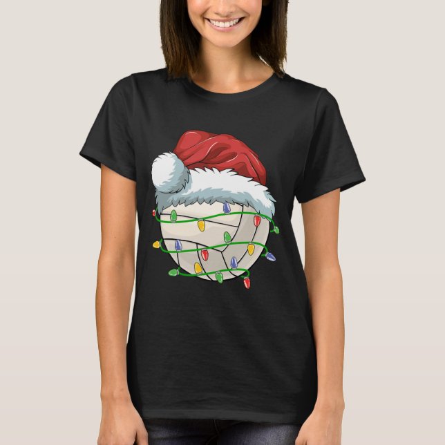 Weihnachts Volleyball Ball Weihnachtsmannmütze Lig T-Shirt (Vorderseite)