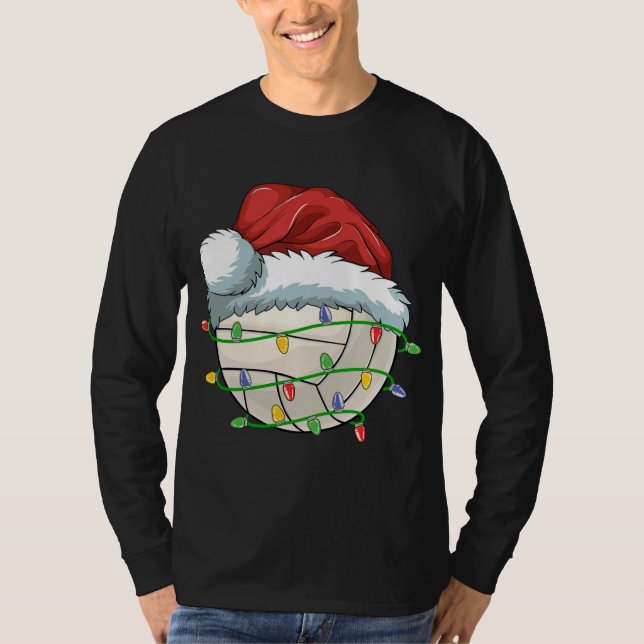 Weihnachts Volleyball Ball Weihnachtsmannmütze Lig T-Shirt (Vorderseite)