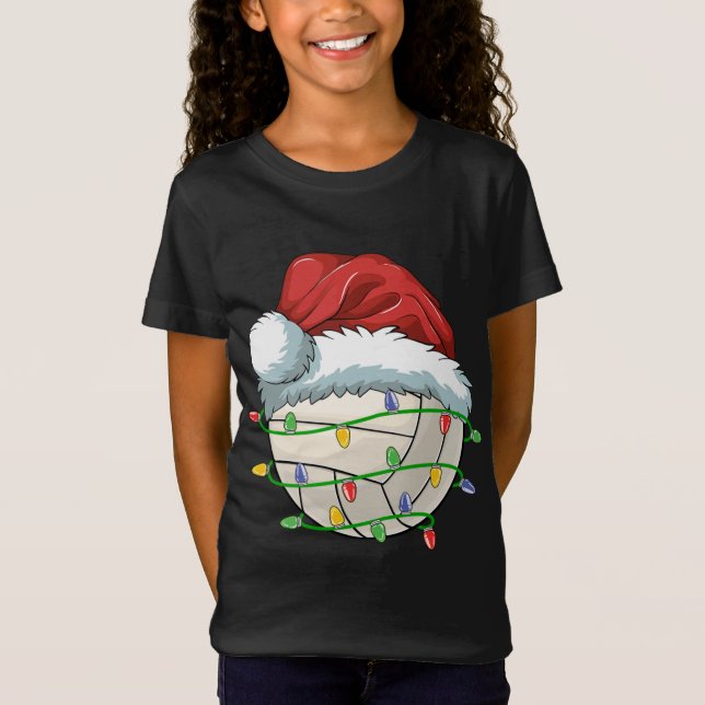 Weihnachts Volleyball Ball Weihnachtsmannmütze Lig T-Shirt (Vorderseite)