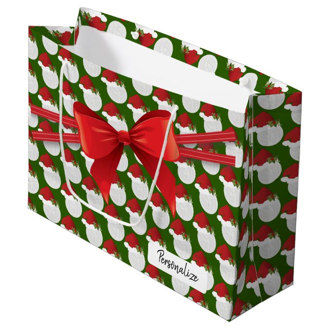Weihnachts-Volleyball-Muster - Groß Große Geschenktüte (Vorderseite Schrägansicht)
