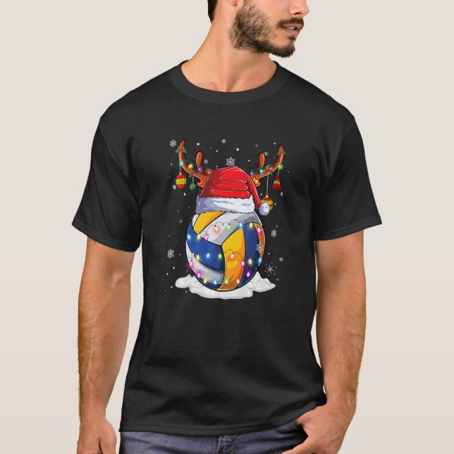 Weihnachts-Volleyball Santa Rentier Lichter Oder T-Shirt (Vorderseite)