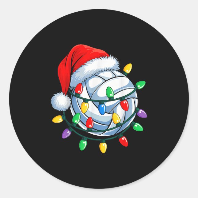 Weihnachts Volleyball Weihnachtsmann Hat Mens Wome Runder Aufkleber (Vorderseite)