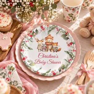 Weihnachts-Waldtiere Baby Shower Pappteller