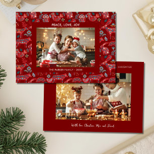 Weihnachts-Waldtiere-Folk-Art 2 Foto Feiertagskarte