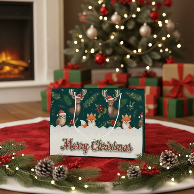 Weihnachts-Waldtiere Süße Waldtiere Große Geschenktüte (Christmas Woodland Animals Cute Forest Animals Large Gift Bag)