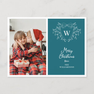 Weihnachts-Wappen klassisches blau-weißes Foto Feiertagspostkarte