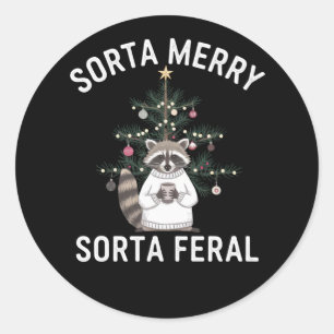 Weihnachts-Waschbär Einigermaßen Fröhlich Einigerm Runder Aufkleber