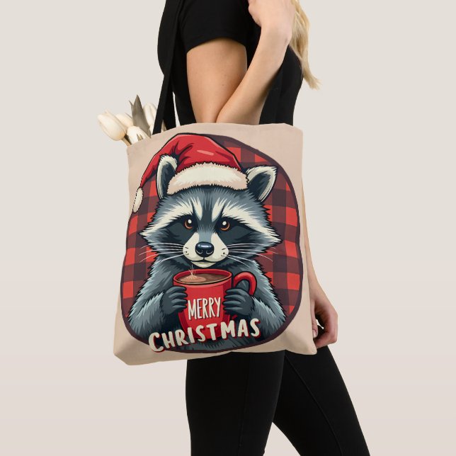 Weihnachts-Waschbär-Kakao-Freude (Von Nahem)