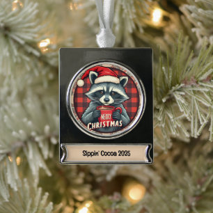 Weihnachts-Waschbär-Kakao-Freude Banner-Ornament Silber