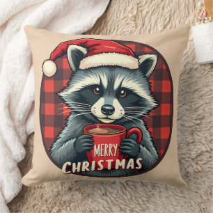 Weihnachts-Waschbär-Kakao-Freude Kissen