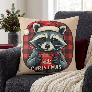 Weihnachts-Waschbär-Kakao-Freude Kissen